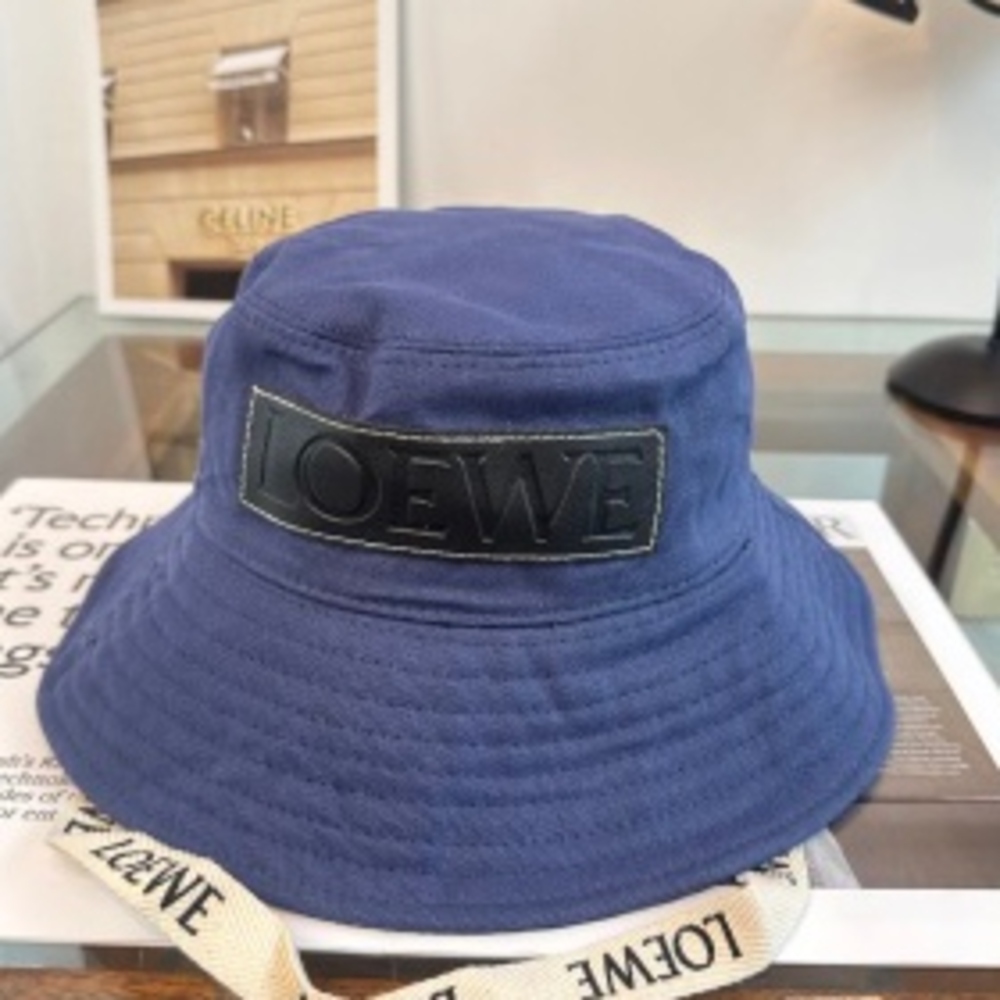 🌊LOEWE🌊Casual Navy Bucket Hat Front Leather Logo
